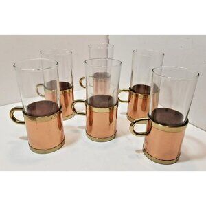 Vintage Beucler Copper And Brass Irish Coffee Russian Tea Glasses Set of 6